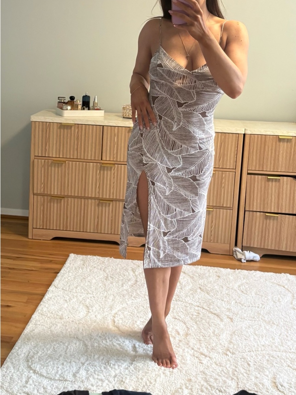 Windsor Taupe & White Strapless Leaf-Print Bodycon Dress - Picture 8 of 9